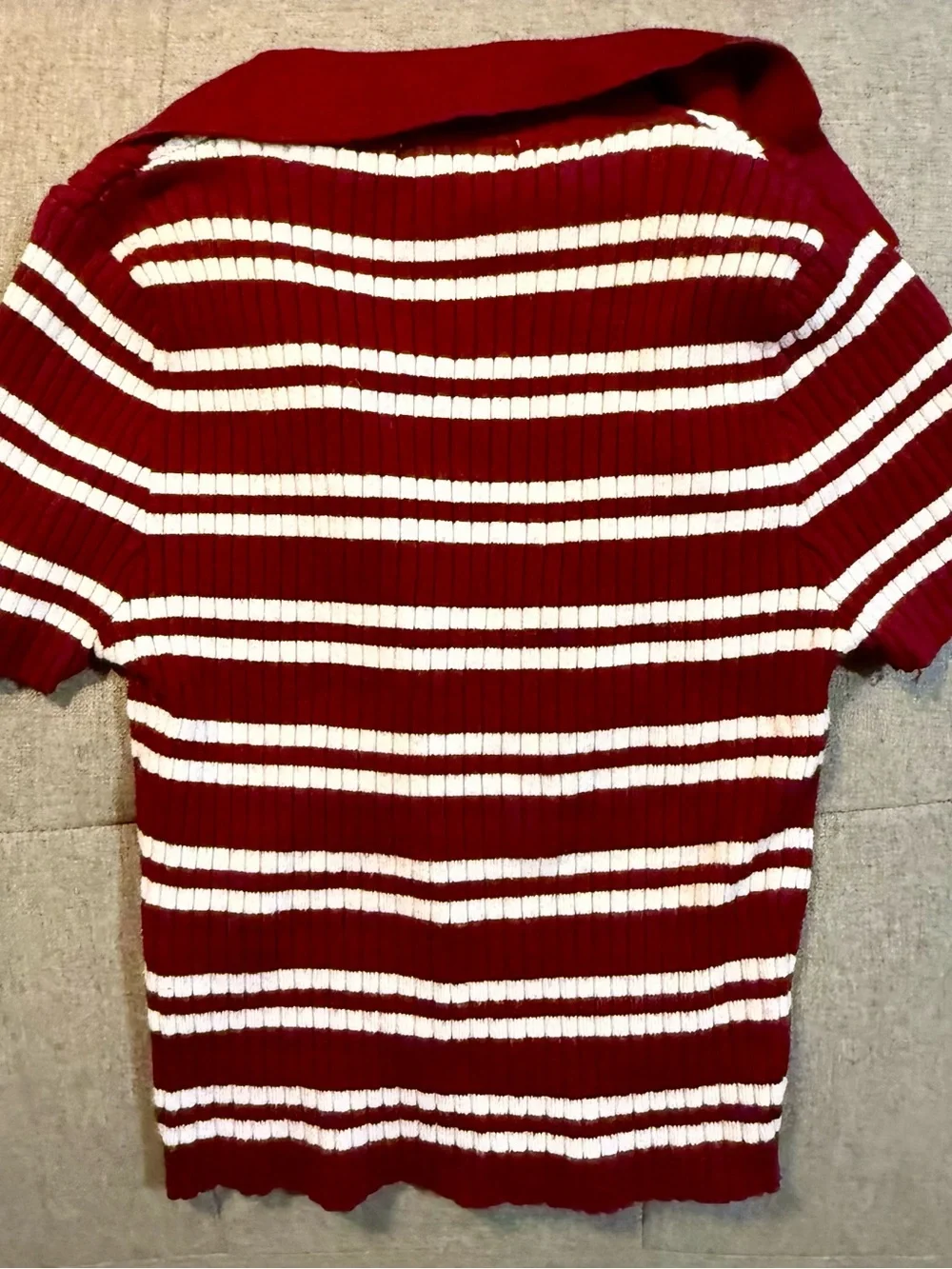 Forever 21 Burgundy & White Striped Zip-Collar Polo